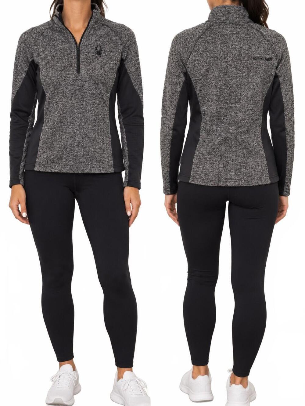 Spyder Women's Quarter-Zip Pullover In A Heather Gray And Black Colorblock Desig